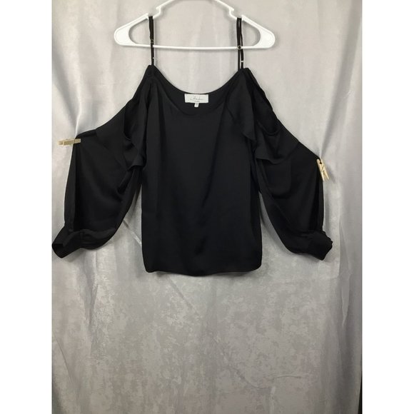 L`Academie Adjustable Spaghetti Strap Cold Shoulder Long Sleeve Blouse Black Siz - Picture 1 of 12